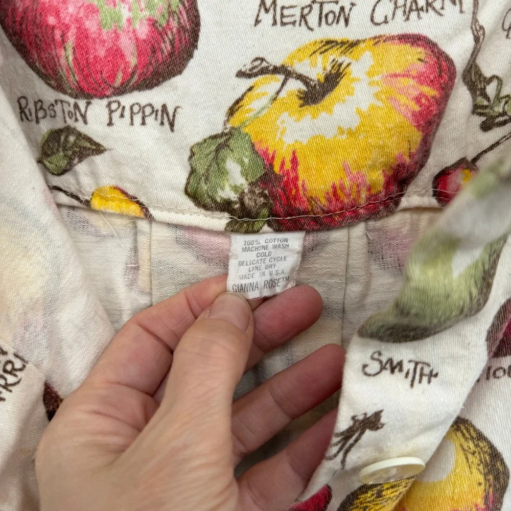VTG Gianna Rose Apple Print Button Up Garden Artist Smock Cottage Core Nature OS - Picture 9 of 11